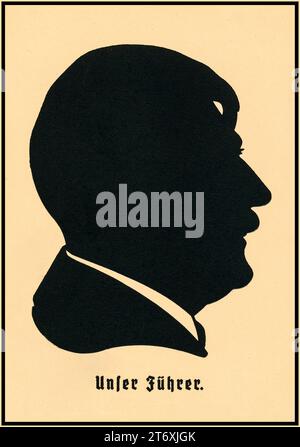 ADOLF HITLER Silhouette Profil Porträt Profil mit dem Titel "UNSER FÜHRER" UNSER FÜHRER Nazi Deutschland 1930er Jahre Propagandakarte Stockfoto