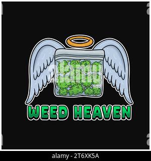 Weedbud mit Wings Angel Logo und Weed Heaven Text. Unkrautdesign für Logo, Etikett, Shop, Shop und Verpackung von Produkten. Vektorabbildungen Stock Vektor