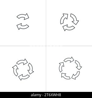 Verschiedene lineare Kreispfeile für Infografiken 2 3 4 und 5 Optionen. Abbildung des Rohteils-Vektors auf weißem Hintergrund isoliert. Stock Vektor