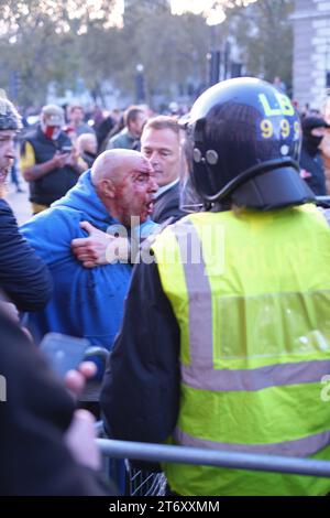 Eine Auswahl von Fotos, die am 11. November 2023 vom pro-palästinensischen Marsch und Waffenstillstandswochenende aufgenommen wurden. Stockfoto