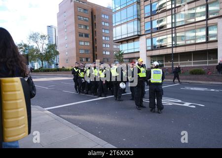 Eine Auswahl von Fotos, die am 11. November 2023 vom pro-palästinensischen Marsch und Waffenstillstandswochenende aufgenommen wurden. Stockfoto