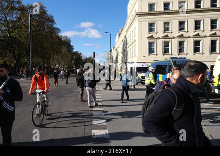 Eine Auswahl von Fotos, die am 11. November 2023 vom pro-palästinensischen Marsch und Waffenstillstandswochenende aufgenommen wurden. Stockfoto