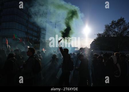 Eine Auswahl von Fotos, die am 11. November 2023 vom pro-palästinensischen Marsch und Waffenstillstandswochenende aufgenommen wurden. Stockfoto