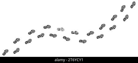 Menschlicher Schritt hinterlässt Wege. Spuren von Fußabdrücken einer Person in Stiefeln oder Turnschuhen. Drucke von der Schuhsohle. Der Weg der menschlichen Füße. Trittstufen-Trekking. Schritt für Schritt. Silhouette. Vektor isoliert auf weiß Stock Vektor