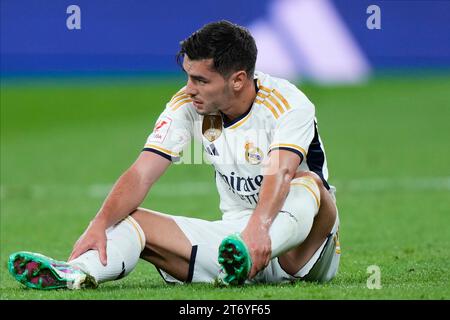 Brahim Diaz von Real Madrid CF spielte am 11. November 2023 im Santiago Bernabeu Stadion in Madrid, Spanien, während des Liga-Spiels zwischen Real Madrid und Valencia CF. (Foto: Cesar Cebolla / PRESSINPHOTO) Stockfoto