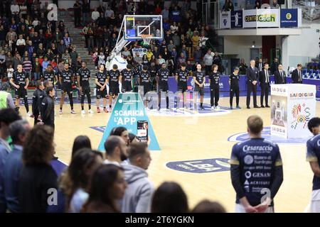 Dolomiti Energia Trentino beim Banco di Sardegna Sassari vs Dolomiti Energia Trentino, italienisches Basketball Serie A Spiel in Sassari, Italien, 12. November 2023 Stockfoto