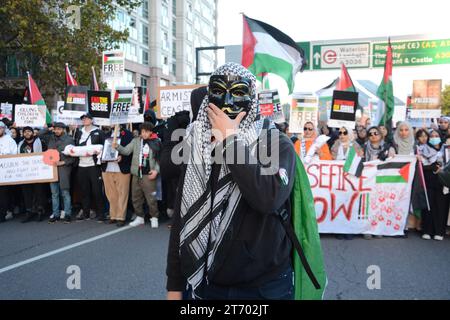 Die pro-palästinensische Demonstration am Tag des Waffenstillstands am 11. November 2023 in Zentral-London. Stockfoto