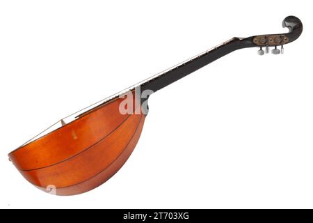 Ukrainische Domra. Langhalsiges Folk-Saiteninstrument der Lautenfamilie. Isoliert auf weißem Hintergrund. Stockfoto