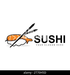 Sushi Logo, Japanisches Essen Sushi Meeresfrüchte Vektor, Japanische Küche Produktmarkendesign, Vorlage Symbol Stock Vektor