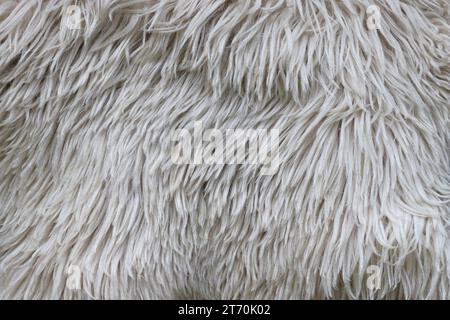 Schaffelltextur, weiße oder graue Tiermuster für Naturhintergrund aus nächster Nähe Stockfoto