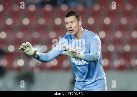 Sebastian Madejski aus Krakau wurde während des Polnischen PKO Ekstraklasa League 2023/2024 zwischen Krakau und Slask Wroclaw im Cracovia Stadion gesehen. Endergebnis: Cracovia Krakau 0:1 Slask Breslaw. (Foto: Grzegorz Wajda / SOPA Images/SIPA USA) Stockfoto