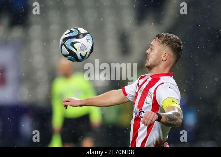 Michal Rakoczy aus Krakau wurde während des Polnischen PKO Ekstraklasa League 2023/2024 im Cracovia Stadion in Aktion genommen. Endergebnis: Cracovia Krakau 0:1 Slask Breslaw. (Foto: Grzegorz Wajda / SOPA Images/SIPA USA) Stockfoto