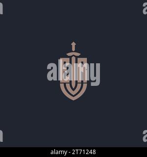 ER Logo Monogramm mit Schwert und Schild Design Vorlage Vektor Stock Vektor