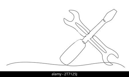 Werkzeuge eine Linienzeichnung isoliert auf weißem Hintergrund Stock Vektor