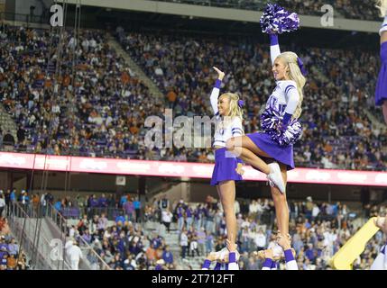 11. November 2023: TCU Horned Frogs Cheerleader während der 2. Hälfte des NCAA Football-Spiels zwischen den Texas Longhorns und TCU Horned Frogs im Amon G. Carter Stadium in Fort Worth, Texas. Matthew Lynch/CSM Stockfoto