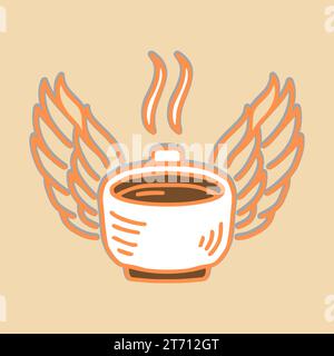 Kaffee. Italienische Kaffeekanne mit Text alles, was Sie brauchen, ist Kaffee. Banner für Café, Restaurant, Menü, Kaffeeträume. Bechersymbol im Linienstil. Stockfoto