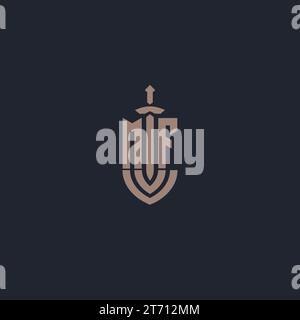 MF-Logo-Monogramm mit Schwert und Schild Design-Vorlage Vektor Stock Vektor