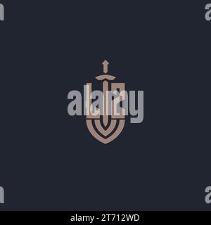 LZ Logo Monogramm mit Schwert und Schild Design Vorlage Vektor Stock Vektor
