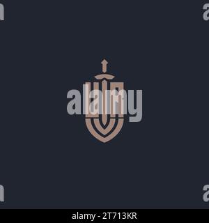 UR-Logo-Monogramm mit Schwert und Schild Design Vorlage Vektor Stock Vektor