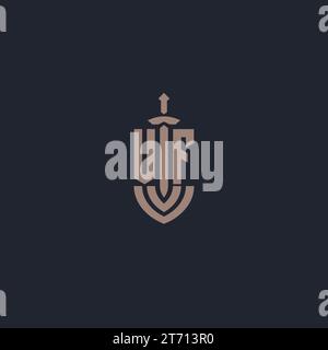VF Logo Monogramm mit Schwert und Schild Design Vorlage Vektor Stock Vektor
