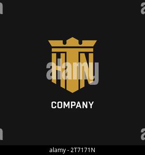 HN Initial-Logo mit Design-Ideen für Schild und Krone Stock Vektor