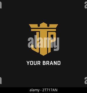 JP-Anfangslogo mit Design-Ideen im Schild- und Kronenstil Stock Vektor