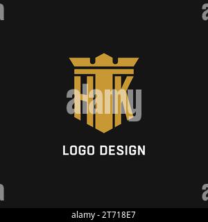 HK Initial Logo mit Design-Ideen für Schild und Krone Stock Vektor