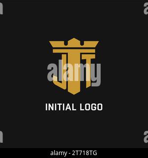 JT Initial Logo mit Design-Ideen für Schild und Krone Stock Vektor