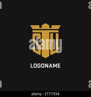 SU Initial Logo mit Design-Ideen für Schild und Krone Stock Vektor