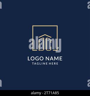 Ursprüngliche DC quadratische Linien Logo, modernes und luxuriöses Immobilienlogo Design Vektorgrafik Stock Vektor