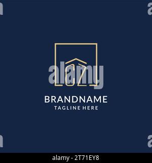 Anfängliche CZ quadratische Linien Logo, modernes und luxuriöses Immobilienlogo Design Vektorgrafik Stock Vektor