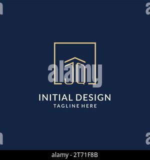 Initial JQ quadratische Linien Logo, modernes und luxuriöses Immobilienlogo Design Vektorgrafik Stock Vektor