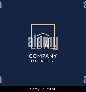Anfängliches DW-Logo mit quadratischen Linien, modernes und luxuriöses Immobilienlogo-Design-Vektorgrafik Stock Vektor