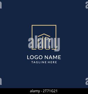 Anfängliches UC-Logo mit quadratischen Linien, modernes und luxuriöses Immobilienlogo-Design-Vektorgrafik Stock Vektor