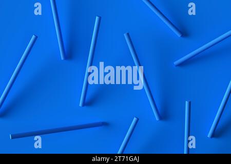 Abstrakter geometrischer blauer Hintergrund mit Zylinderformen. Modernes, minimalistisches Streifendesign für Poster, Cover, Branding, Banner oder Plakat. 3D-Rendering. Stockfoto