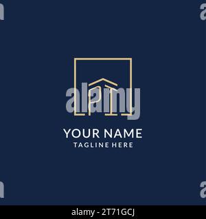 Anfängliches PI-Logo mit quadratischen Linien, modernes und luxuriöses Immobilienlogo-Design-Vektorgrafik Stock Vektor