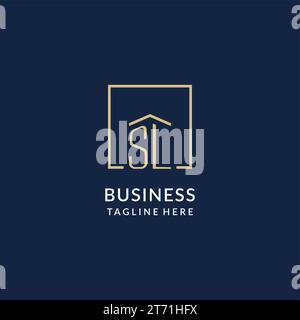 Anfängliche quadratische SL-Linien-Logo, moderne und luxuriöse Immobilien-Logo-Design-Vektorgrafik Stock Vektor