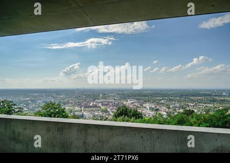 Panorama von Karlsruhe, Plattform, Aussicht vom Turmberg bei Durlach, Baden-Württemberg, Deutschland Stockfoto