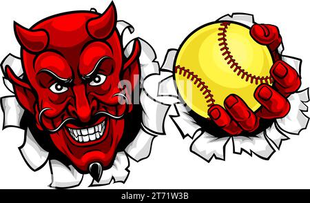 Devil Softball Sportmannschaft Maskottchen Stock Vektor
