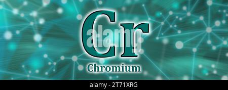 CR-Symbol. Chemisches Chromorelement auf grünem Netzhintergrund Stockfoto