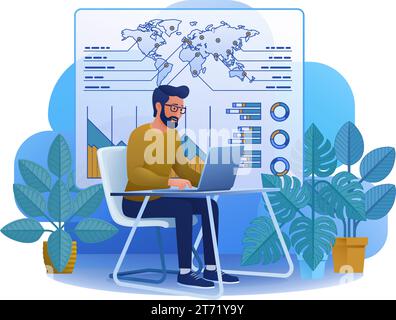 Man Analysis Notebook-Geschäftsjob-Illustration Stock Vektor