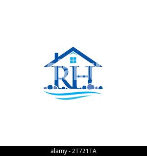 Letter RH, House, River and Stone Logo oder Icon Design Stock Vektor