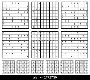 Sudoku-Spielset mit Antworten. Einfache Vektorkonstruktion Stock Vektor