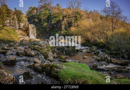 Thronton Force auf den Ingleton Wasserfallpfaden am Fluss Twiss bei Ingleton in North Yorkshire. Stockfoto