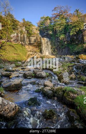 Thronton Force auf den Ingleton Wasserfallpfaden am Fluss Twiss bei Ingleton in North Yorkshire. Stockfoto