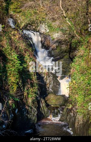 Pecca Falls auf den Ingleton Wasserfallpfaden am Fluss Twiss bei Ingleton in North Yorkshire. Stockfoto