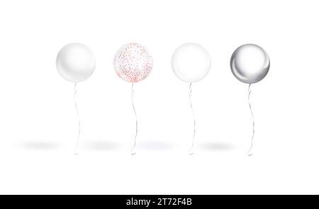 Weißer runder Ballon mit Konfetti-Modell, Vorderansicht Stockfoto