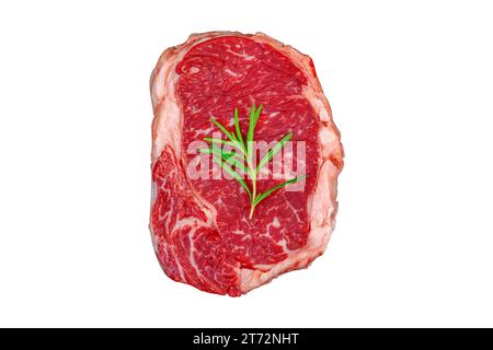 Steak Beef mit Rosmarin isoliert auf weißem Hintergrund. Stockfoto