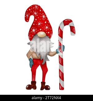 Aquarellillustration Von Weihnachtsgnome Im Skandinavischen Stil Für Neujahrsfeier Stockfoto