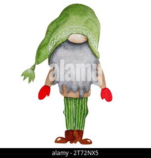 Aquarellillustration Von Weihnachtsgnome Im Skandinavischen Stil Für Neujahrsfeier Stockfoto